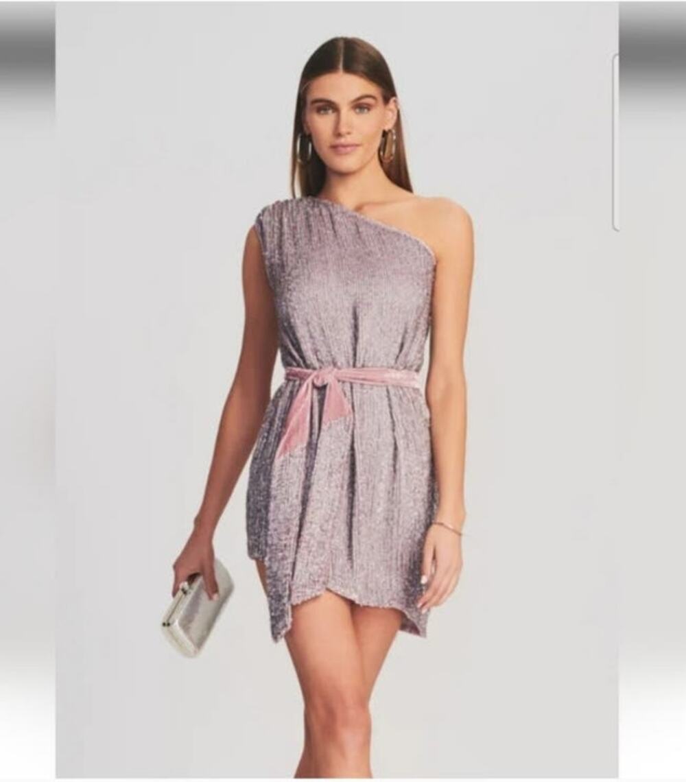 Retrofete Ella Sequin Dress in Dusty Lilac Purple Size Large One Shoulder NWT